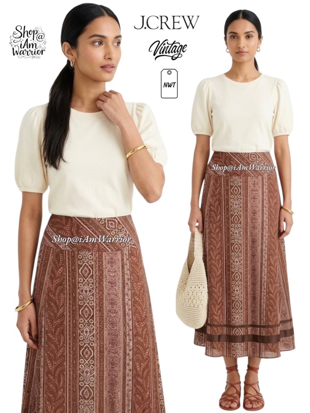 Rare Vintage J.Crew NWT Paisley Patchwork Boho Cottagecore Midi Skirt